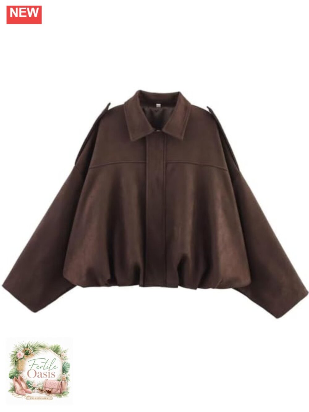 Faux Suede Bomber Jacket Oversized Cropped Batwing Sleeve Fall Cute Coat
